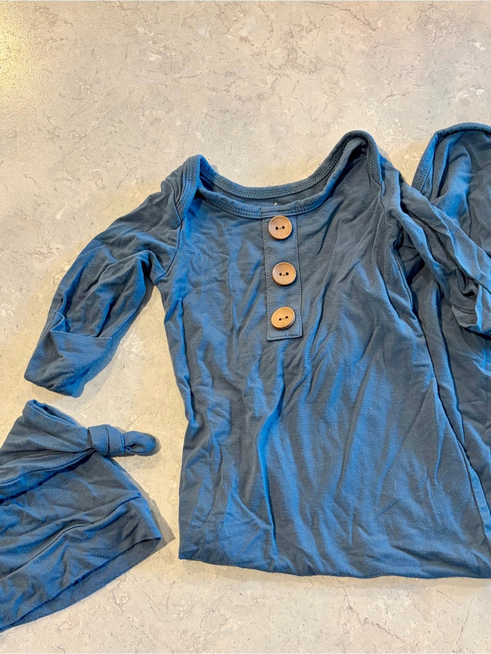 Caden Lane Blue Knit Kids Pajama Set with Wooden Buttons